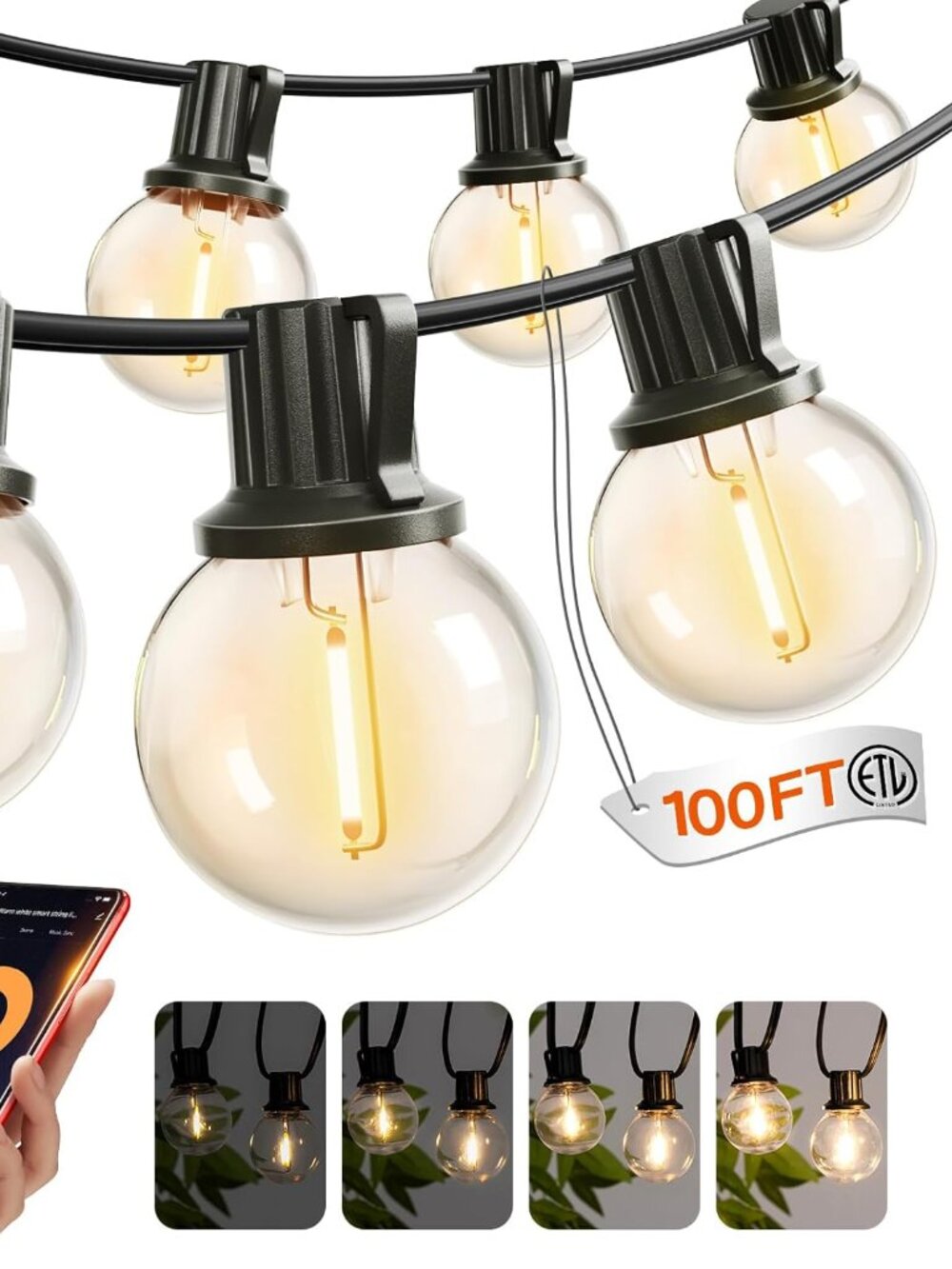 Outdoor String Lights 100FT G40 with APP Control